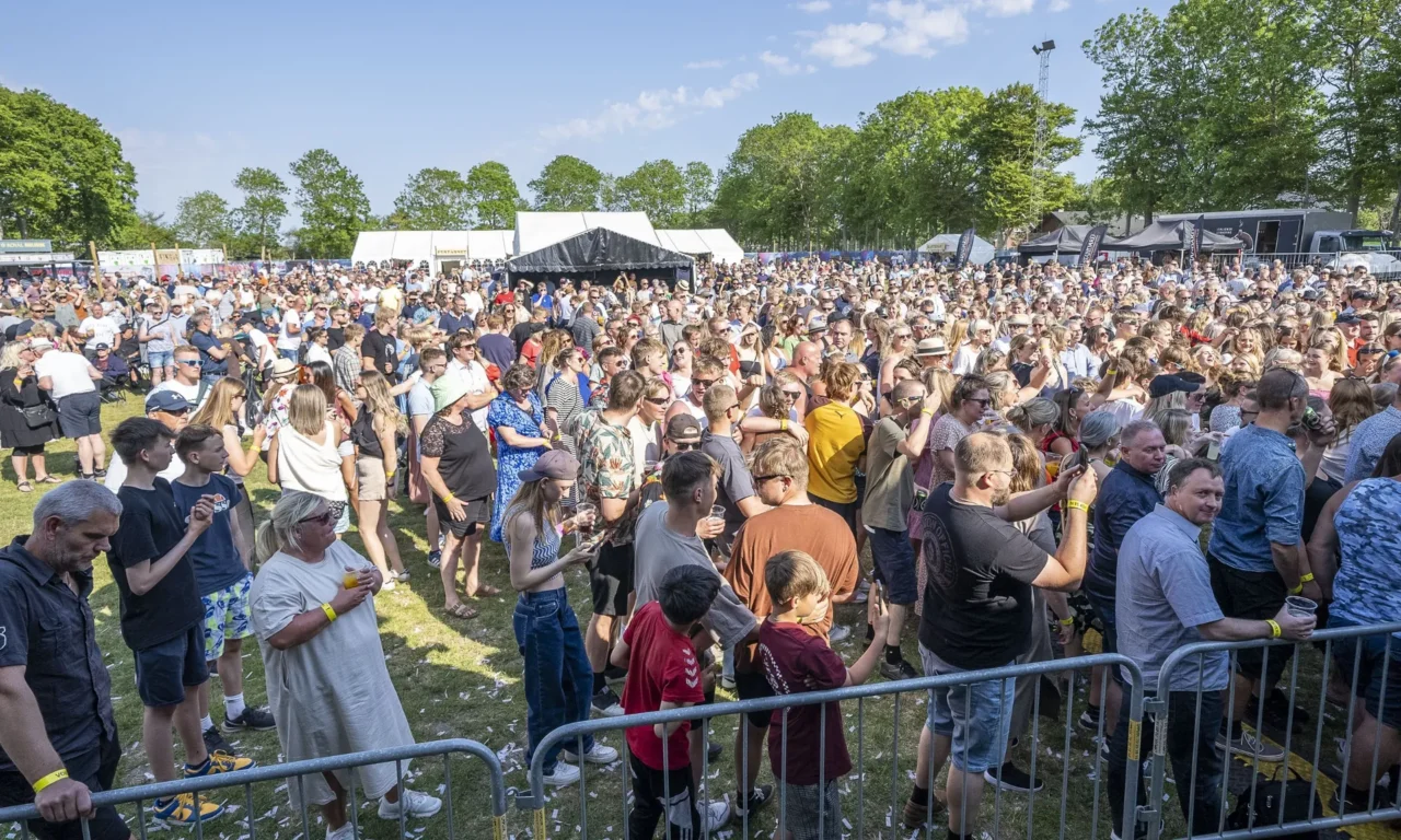 Festivalpladsen set bagfra med publikum foran scenen